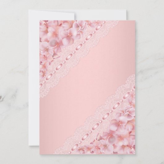 フローラかわいらし赤面ピンクレース誕生日パーティー 招待状 (裏面)