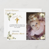 フローラかわいらし金ゴールドクロスバプテスマ写真ありがとう ポストカード (正面/裏面)