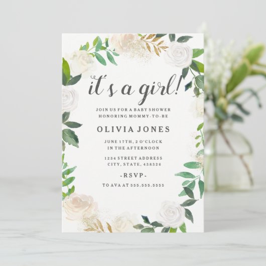 フローラかわいらし金ゴールドリースベビーシャワー招待状 招待状 (スタンド正面)