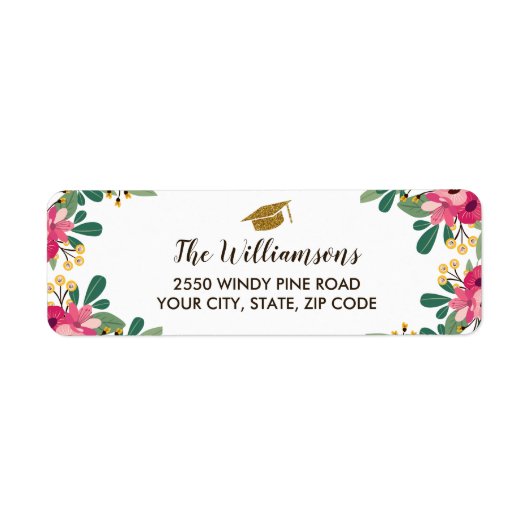 フローラかわいらし金ゴールド卒業キャップカスタム装置 ラベル (正面)