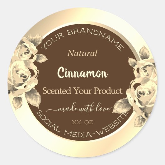 フローラかわいらし金ゴールド茶色の製品の包装ラベル ラウンドシール (正面)