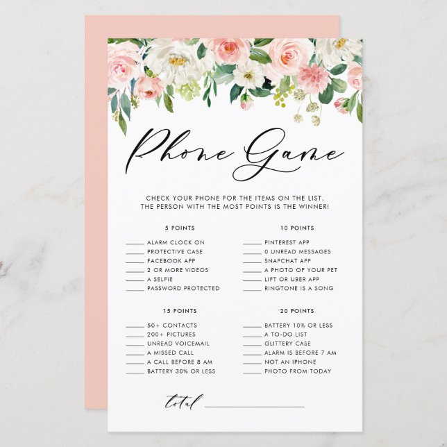 フローラかわいらし電話シャワーゲームの内容 (正面/裏面)