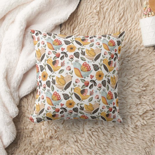 フローラかわいらし鳥ボヘミアン模様 クッション (ブランケット)