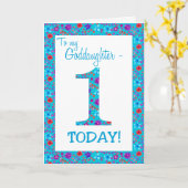 フローラかわいらし1stバースデーカードゴドーターブルー カード (黄色い花)