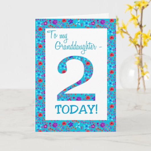 フローラかわいらし2人目の誕生日グランドドーターブルー カード (黄色い花)