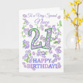 フローラかわいらし21歳の誕生日とても特別な姪 カード (黄色い花)