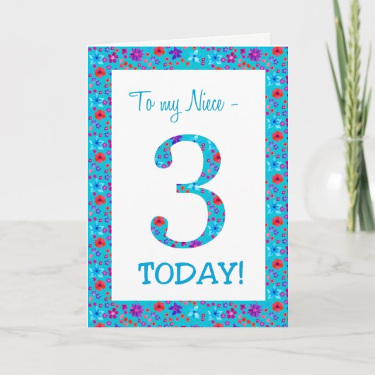 フローラかわいらし3回目の誕生日ニースブルー カード (正面)