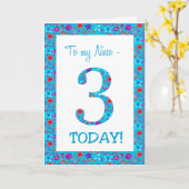 フローラかわいらし3回目の誕生日ニースブルー カード (黄色い花)