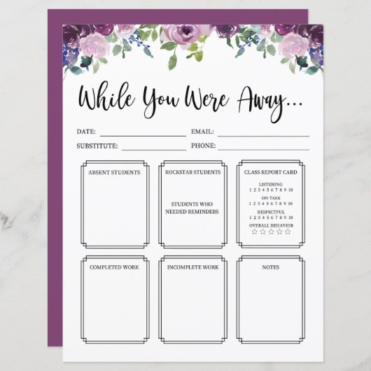 フローラがノートの間に先生を置き換え遠くにる (正面/裏面)