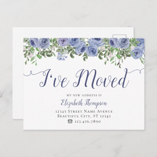 フローラが新しいアドレスを移動した青 案内ポストカード (正面/裏面)