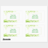 フローラが新緑の色合いに渦巻く 長方形シール (シート)