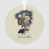 フローラきらめくアフリカ系アメリカ人女性 オーナメント (裏面)