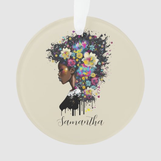 フローラきらめくアフリカ系アメリカ人女性 オーナメント (正面)
