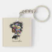 フローラきらめくアフリカ系アメリカ人女性 キーホルダー (裏面)