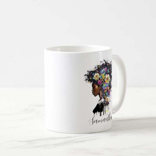 フローラきらめくアフリカ系アメリカ人女性 コーヒーマグカップ (正面右)