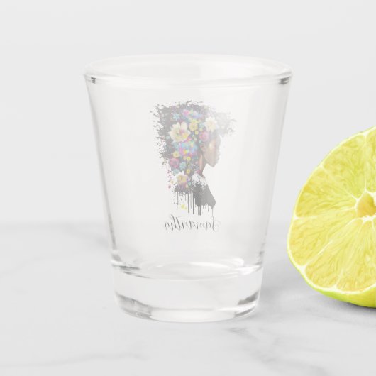 フローラきらめくアフリカ系アメリカ人女性 ショットグラス (裏面)