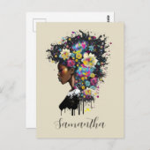 フローラきらめくアフリカ系アメリカ人女性 ポストカード (正面/裏面)