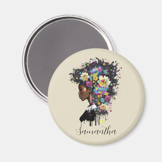 フローラきらめくアフリカ系アメリカ人女性 マグネット (正面/裏面)