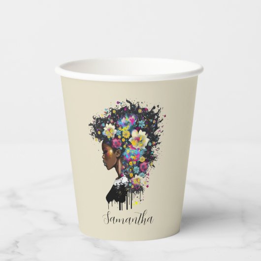 フローラきらめくアフリカ系アメリカ人女性 紙コップ (正面)