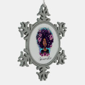 フローラきらめくアフロ女性 スノーフレークピューターオーナメント (左)