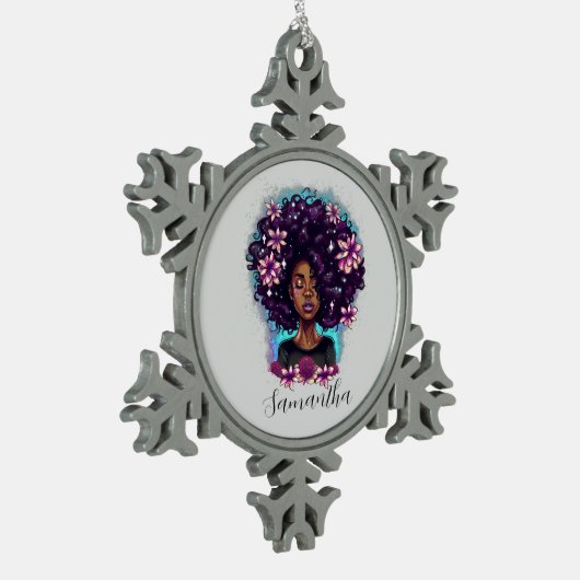 フローラきらめくアフロ女性 スノーフレークピューターオーナメント (左)