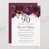 フローラきらめくグリッターブルゴーニュ90誕生日 招待状 (正面/裏面)
