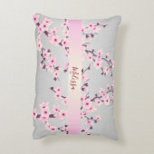 フローラさくらんぼあなたの名前/文字ピンク灰色 アクセントクッション (裏面(縦))