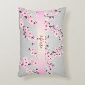 フローラさくらんぼあなたの名前/文字ピンク灰色 アクセントクッション (正面(垂直))