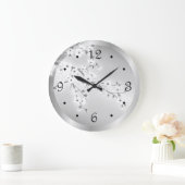 フローラさくらんぼの花の銀数 ラージ壁時計 (ホーム)