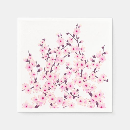 フローラさくらんぼの花(桜)ピンク白 スタンダードカクテルナプキン (正面)