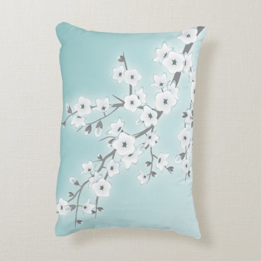 フローラさくらんぼの花(桜)ミントホワイト アクセントクッション (裏面(縦))