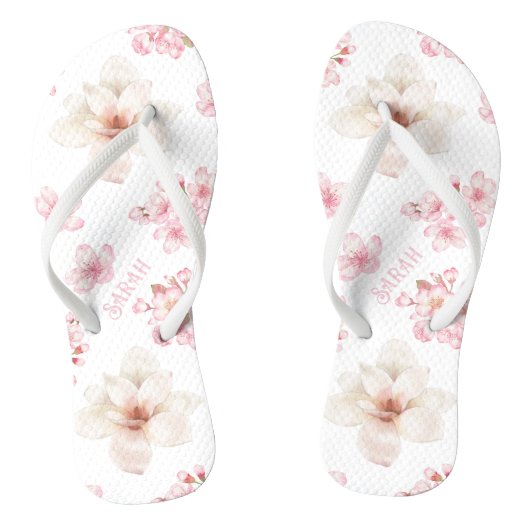 フローラさくらんぼピンクのフリップネームフロップ ビーチサンダル (ソール)