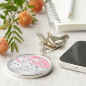 フローラさくらんぼフラスピンクグリッターモノグラム キーホルダー (側面)