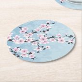 フローラさくらんぼフラズダスキピンクブ淡い色のルー ラウンドペーパーコースター (アングル)