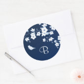 フローラさくらんぼフラズネイビーブルーホワイトモノグラム ラウンドシール (封筒)