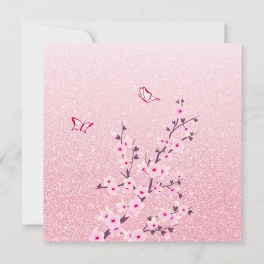 フローラさくらんぼフローズピンクグリッター誕生日 招待状 (裏面)