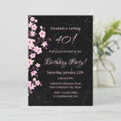 フローラさくらんぼフローズピンクブラックマーブル誕生日 招待状 (スタンド正面)