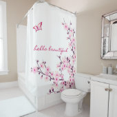 フローラさくらんぼブラッズハロービューティフル文字 シャワーカーテン (インサイチュ)