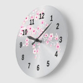 フローラさくらんぼブラッズピンクシルバーガールズルーム ラージ壁時計 (傾斜)