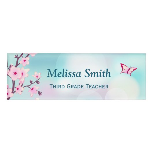 フローラさくらんぼブラッズピンクターコイズ先生 名札 (正面)
