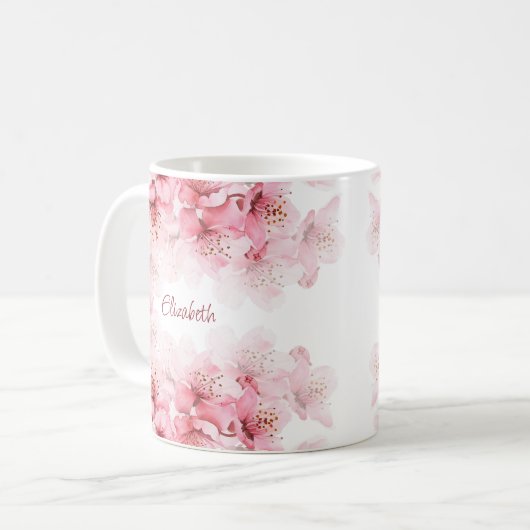 フローラさくらんぼブロッサムあなたの名前モノグラムマグ コーヒーマグカップ (正面左)