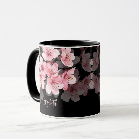 フローラさくらんぼブロッサムあなたの名前モノグラムマグ マグカップ (正面左)