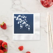 フローラさくらんぼブロッサムネイビーブルーホワイト 縁ありカクテルナプキン (インサイチュ)