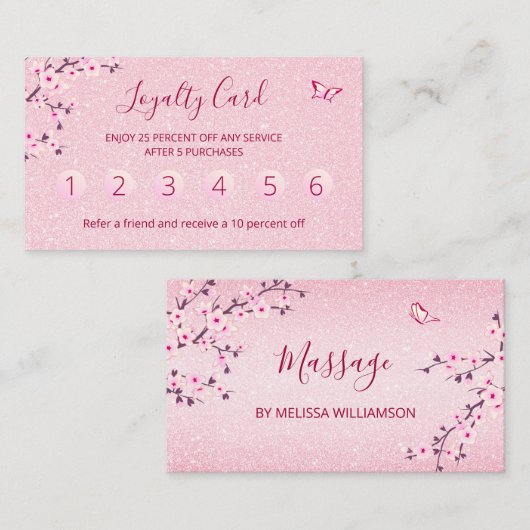 フローラさくらんぼブロッサムピンクグリッターロイヤリティ 名刺 (正面/裏面)