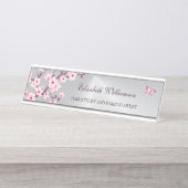 フローラさくらんぼブロッサムピンクグレーサロン デスクネームプレート (正面)