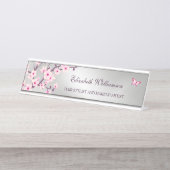 フローラさくらんぼブロッサムピンクグレーサロン デスクネームプレート (正面)