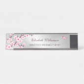 フローラさくらんぼブロッサムピンクグレーサロン デスクネームプレート (正面)