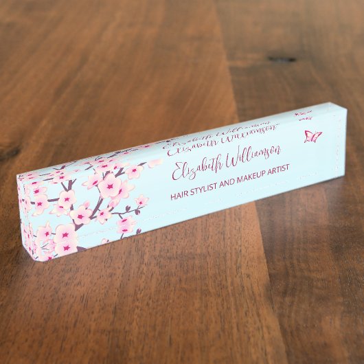 フローラさくらんぼブロッサムピンクターコイズ  デスクネームプレート (側面)