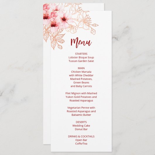 フローラさくらんぼブロッサムピンク結婚ホワイト 招待状 (正面/裏面)