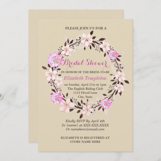 フローラさくらんぼブロッサム&クローバーブライダルシャワー 招待状 (正面/裏面)